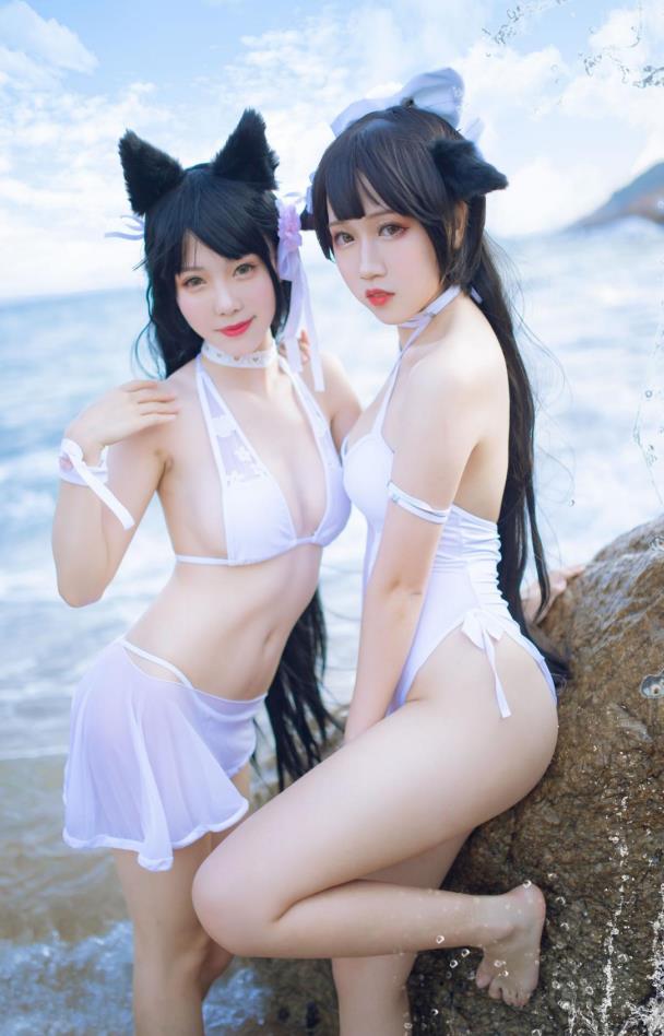 336-不呆猫×抖娘-獒犬海边泳装-Cosplay[42P-336M]