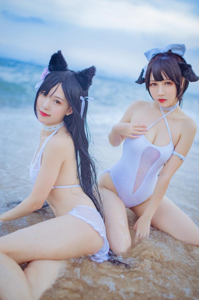 336-不呆猫×抖娘-獒犬海边泳装-Cosplay[42P-336M]